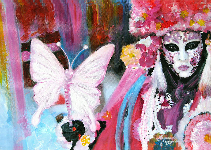 900x641 Venetian Mask With Butterfly Painting By Leonardo Ruggieri - Venetian Mask Painting