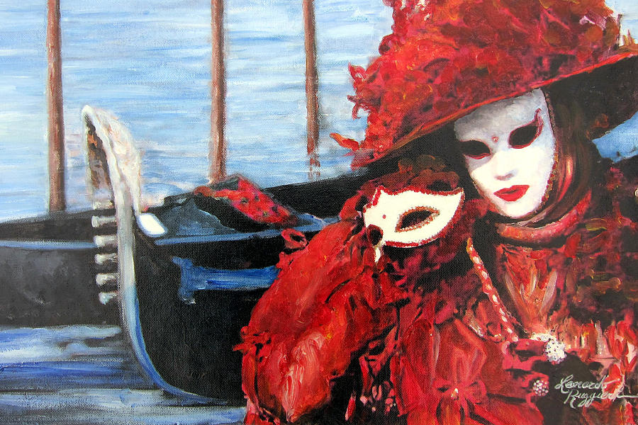 900x600 Venetian Mask With Gondolas Ii Painting By Leonardo Ruggieri - Venetian Mask Painting