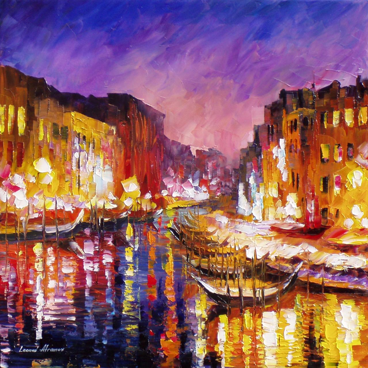 1278x1278 Golden Venice Palette Knife Oil Painting On Canvas By Leonid - Venetian Oil Painting