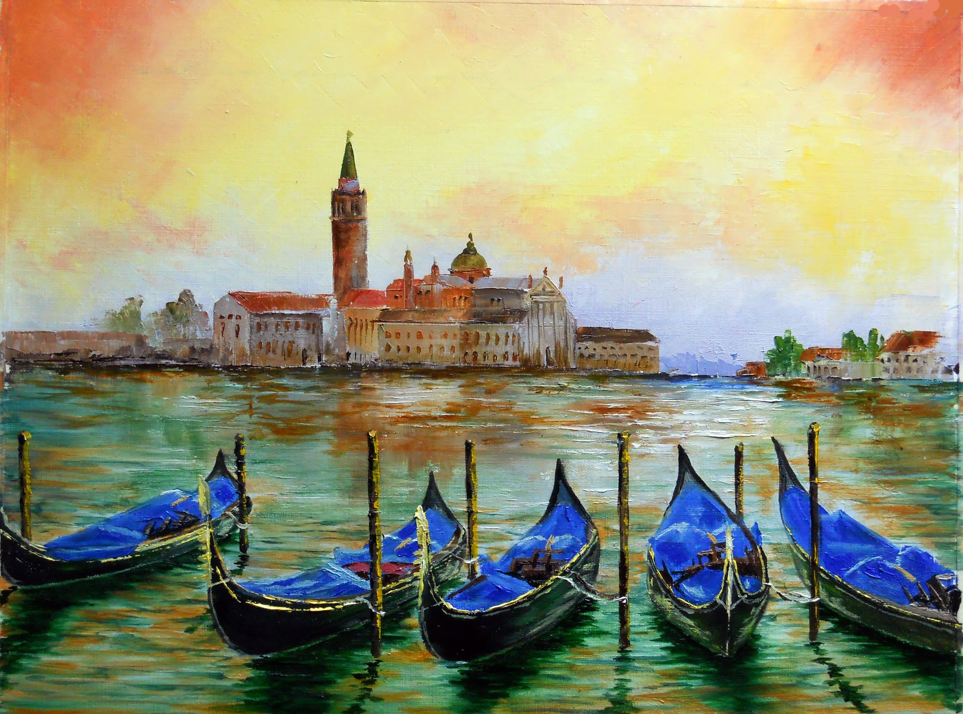 1909x1416 Palette Knife Speed Painting In Oil Venice, Water View, 2015 - Venetian Oil Painting