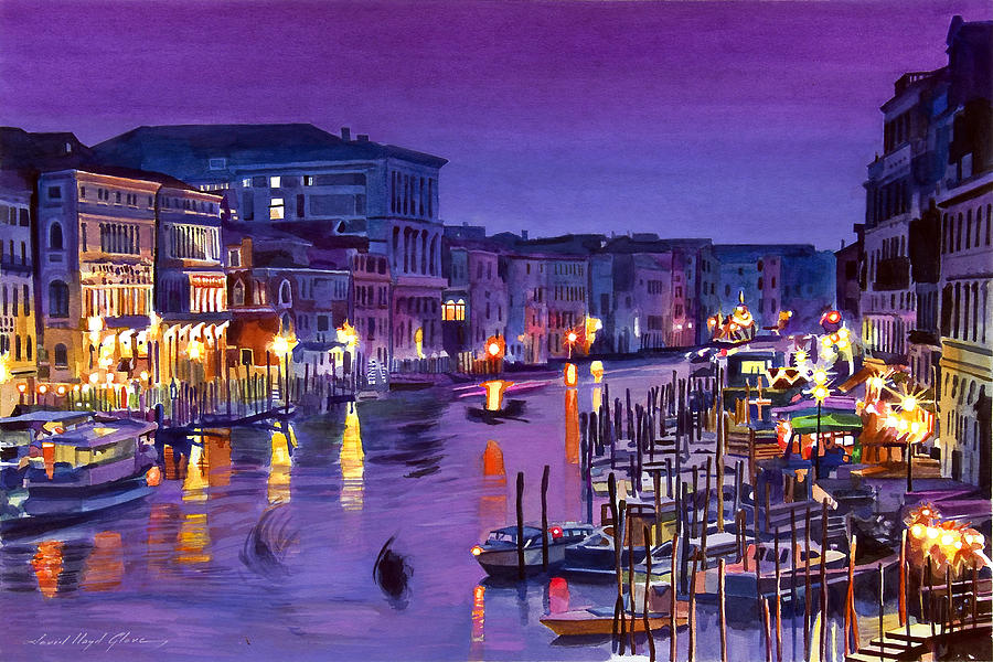 900x600 Venice Nights Painting By David Lloyd Glover - Venice At Night Painting
