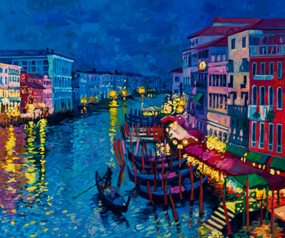 570x476 Beautiful Venice - Venice At Night Painting