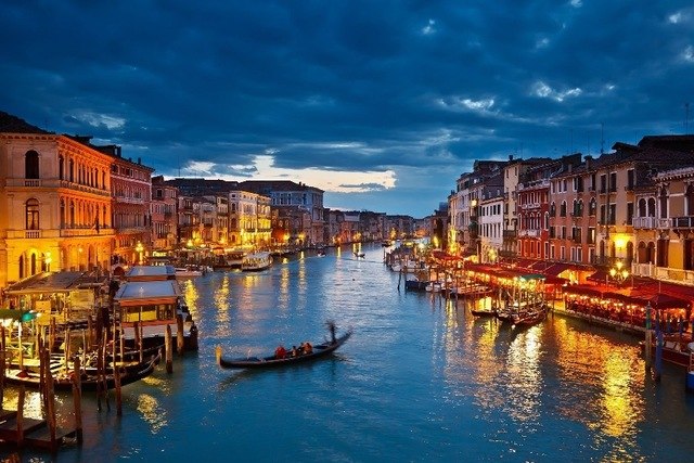 640x427 Grand Canal At Night Venice Scenery Landscape Fabric Silk Poster - Venice At Night Painting