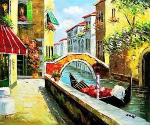 300x250 J. Mitri Venice Canal Original Oil Paintingcanvas, Hand Signed - Venice Canal Painting