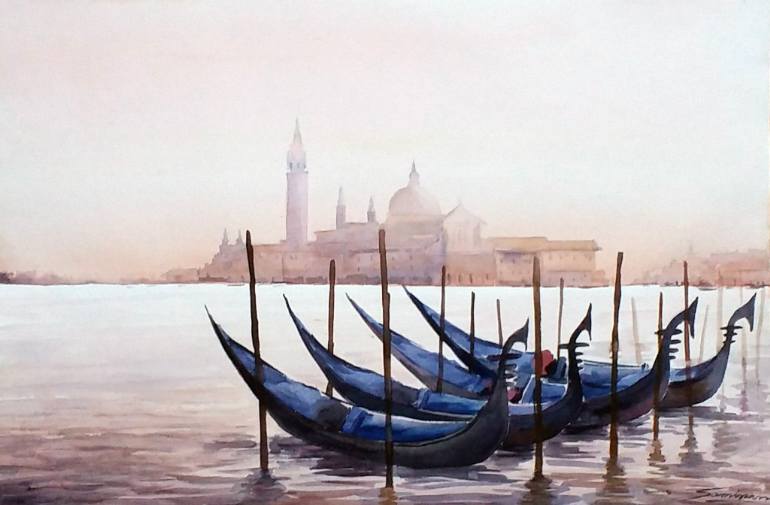 770x505 Saatchi Art Early Morning Venice Amp Gondolas - Venice Gondola Painting