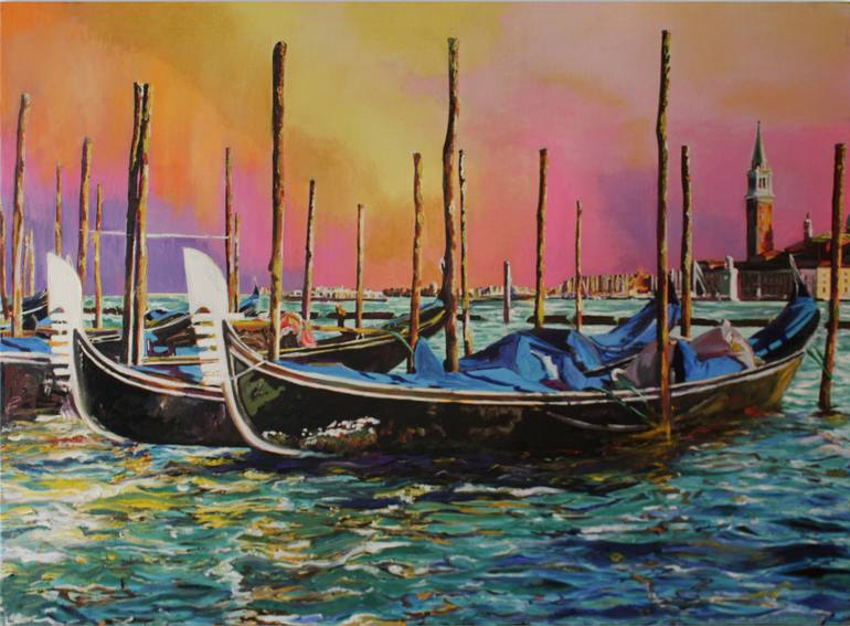 770x567 Saatchi Art Venice. Gondolas. Painting By Alex Pelesh - Venice Gondola Painting