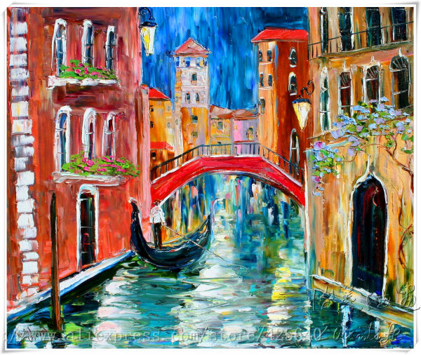 600x506 Venice Oil Painting Italian Landscape Oil Painting On Canvas Hight - Venice Gondola Painting