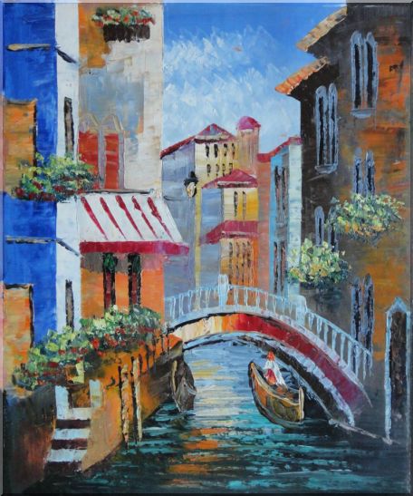 456x547 Gondola Pass Through Small Bridge In Venice Oil Painting Italy - Venice Gondola Painting