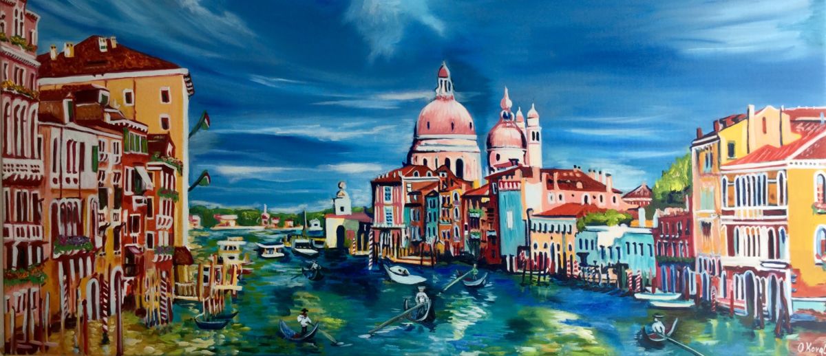 1200x518 Venice. Grand Canal. Panoramic View (Olga Koval) - Venice Grand Canal Painting