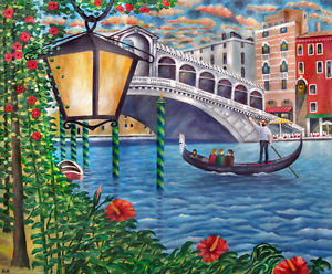 300x248 Ronald Haber Original Sunset Over The Grand Canal Seurat Style - Venice Painting