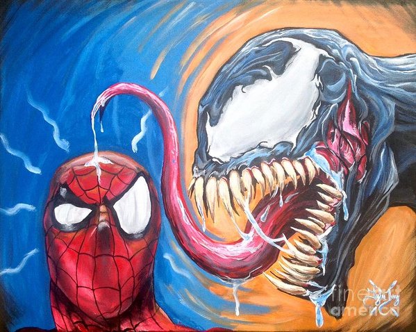 599x478 Spider Man And Venom Art Print By Tyler Haddox - Venom Painting
