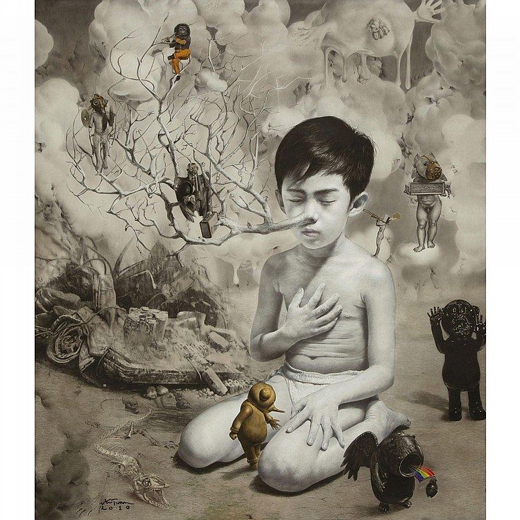 750x750 Natural Lies Painting By Ronald Ventura Short For Arthur - Ventura Painting