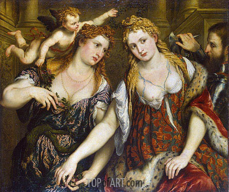 463x389 Venus, Flora, Mars And Cupid (Allegory) Paris Bordone Painting - Venus And Mars Painting
