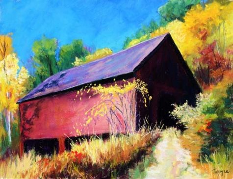 475x365 Vermont Barn In Autumn Original Art Painting By Takeyce Walter - Vermont Painting