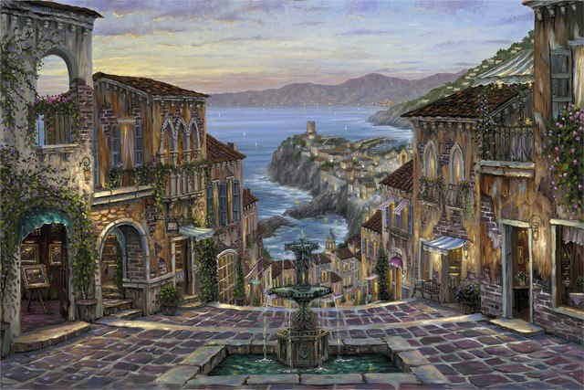 640x427 Robert Finale Original Fountain City Landscape Oil Painting - Vernazza Painting