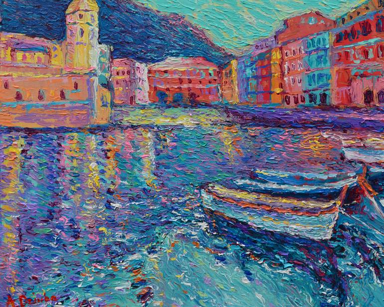 770x616 Saatchi Art Sunset In Port Of Vernazza Painting By Adriana Dziuba - Vernazza Painting
