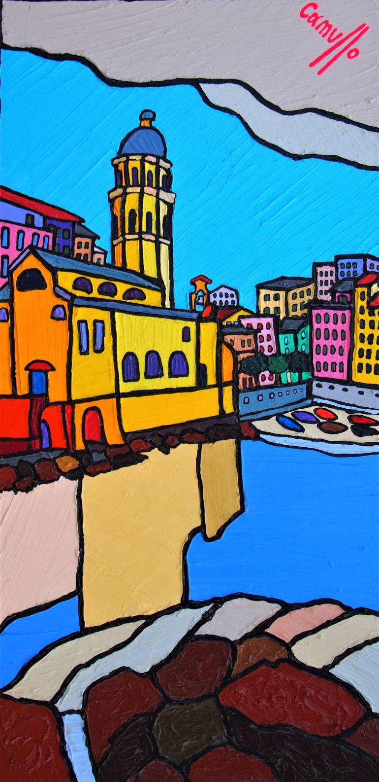770x1586 Saatchi Art Vernazza, The Church Is Mirrored Painting By Michele - Vernazza Painting