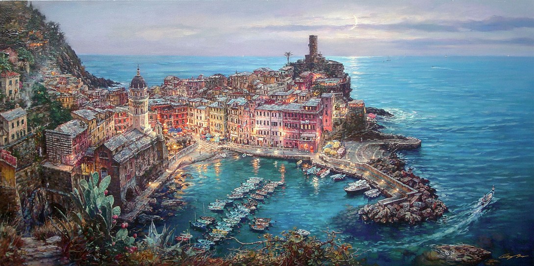 1089x544 Cao Yong Moonlight In Vernazza Painting Anysize 50% Off - Vernazza Painting