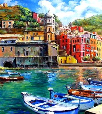 355x400 Fishing Harbour In Vernazza Painting By Daniel Wall - Vernazza Painting