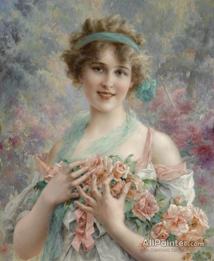 736x900 Emile Vernon The Rose Girl Oil Painting Reproductions For Sale - Vernon Painting