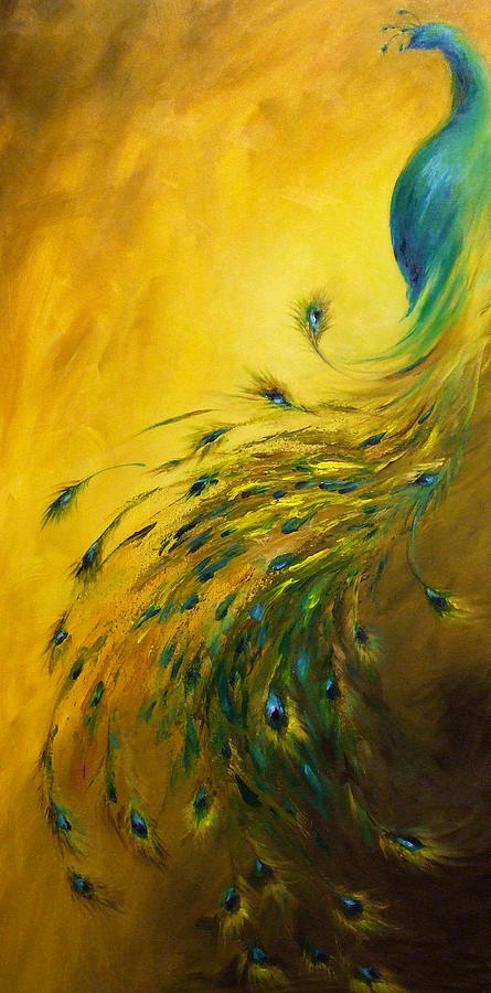 445x900 Show Off 1 Vertical Peacock Painting By Dina Dargo - Vertical Painting