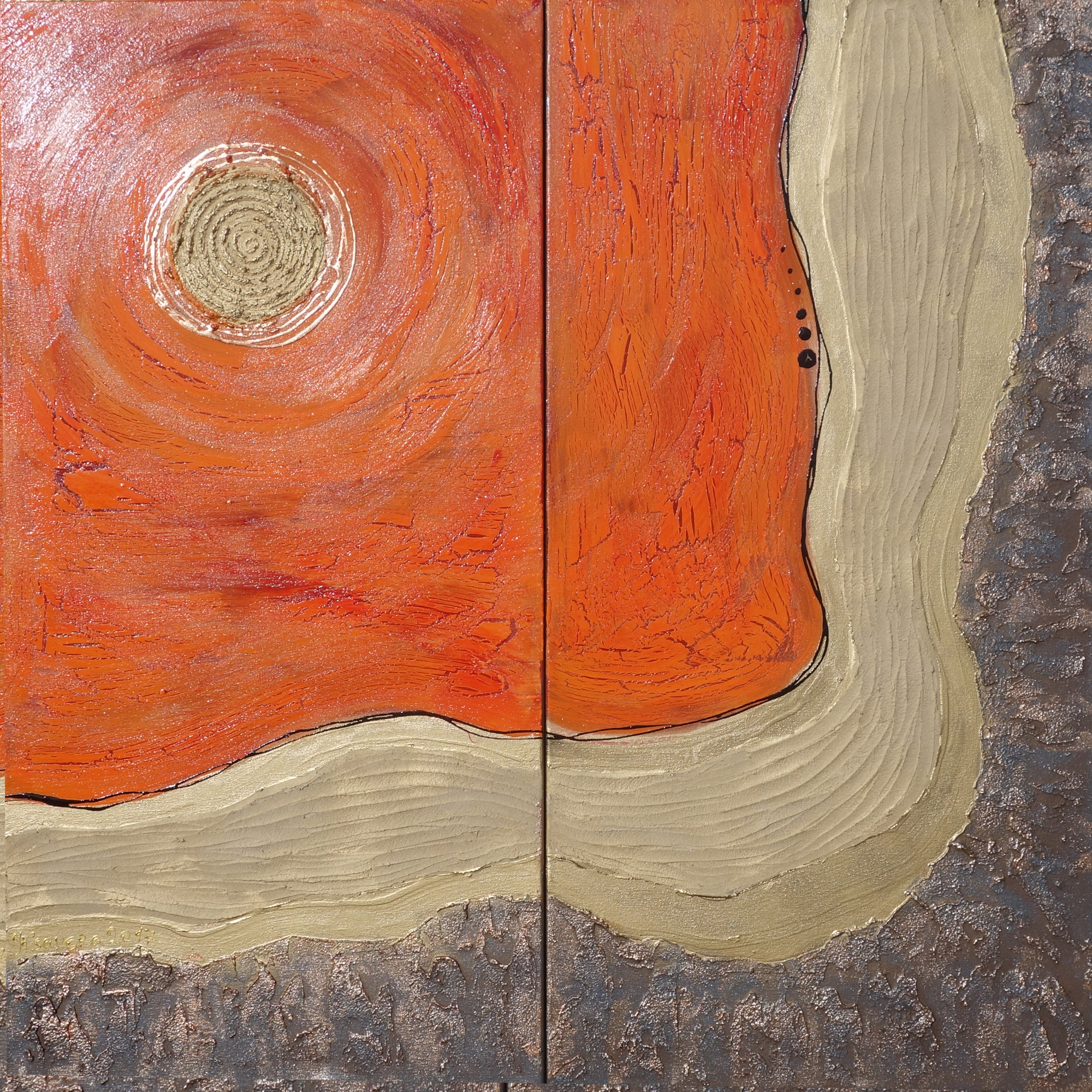 2000x2000 Orange Abstract Painting Gold Rusty Iron Vertical Textured Wall - Vertical Painting