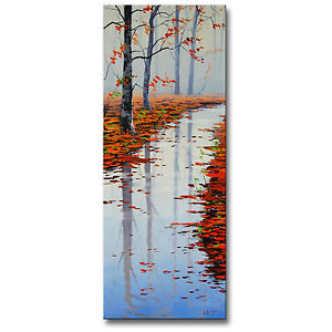 300x300 Large Vertical Autumn Fall River Impressionist Landscape Original - Vertical Painting