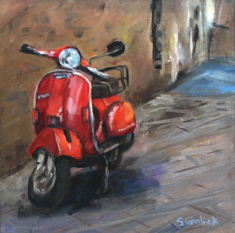 800x794 Red Vespa By Susan Galick, Canvas - Vespa Painting