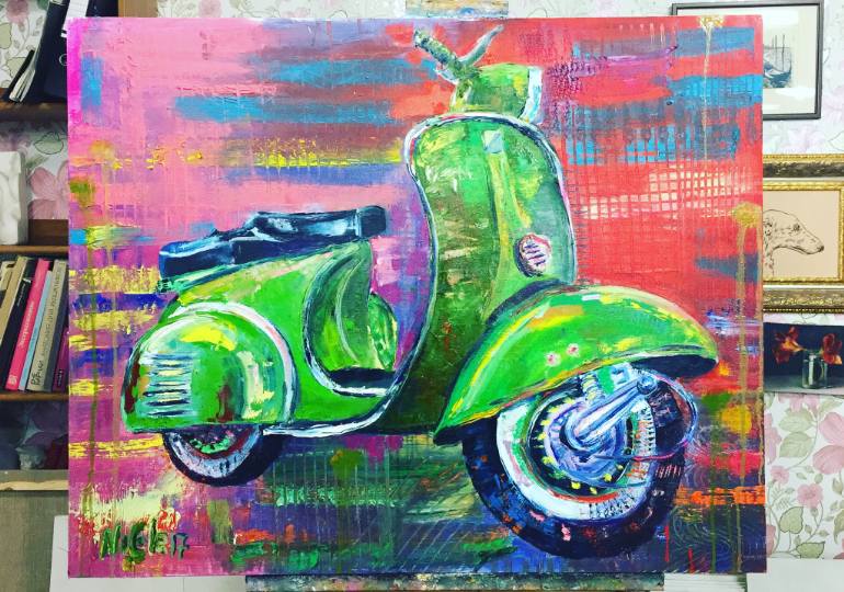 770x540 Saatchi Art Green Vespa Painting By Nicole Degtyar - Vespa Painting