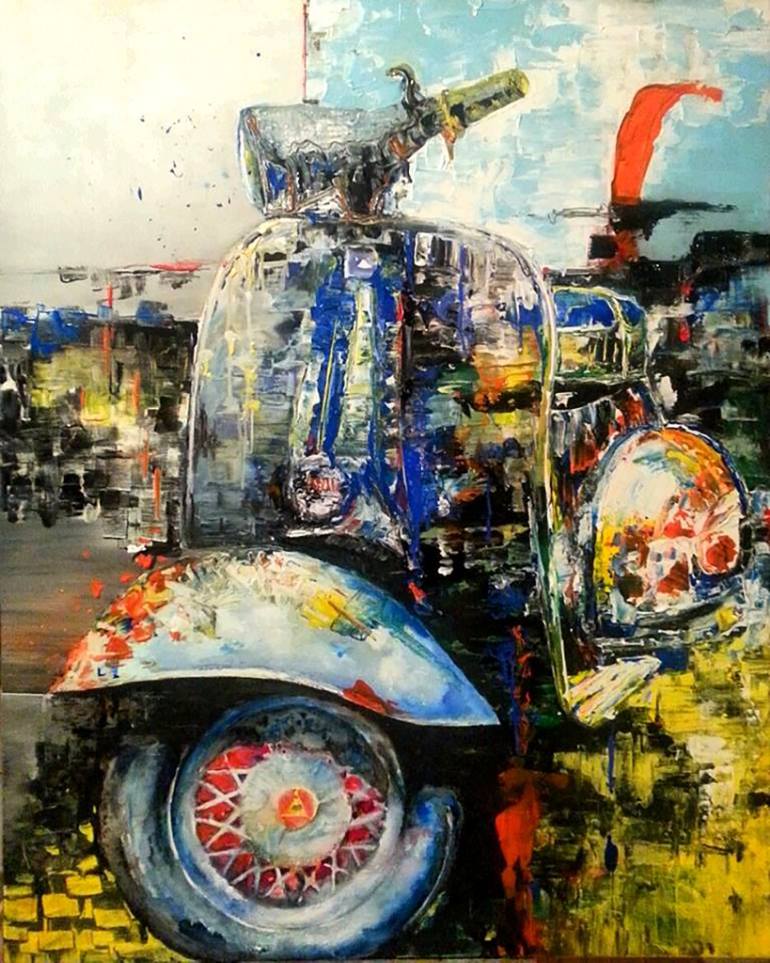 770x963 Saatchi Art Vespa Barcelona Painting By Aphrodite Kyriazi - Vespa Painting