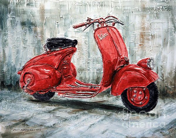600x471 Title 1947 Vespa 98 Scooter Artist Joey Agbayani Medium Painting - Vespa Painting