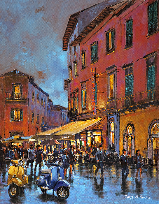 545x700 Two Italian Vespa Scooters Painting By Chris Mc Morrow - Vespa Painting