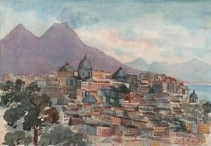300x208 Naples Mount Somma Mount Vesuvius Italy Victorian Watercolour - Vesuvius Painting