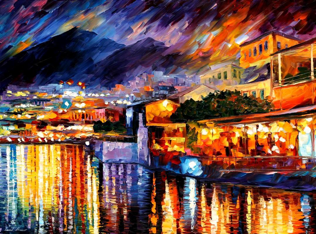 1076x799 Naples Vesuvius Palette Knife Oil Painting On Canvas By Leonid - Vesuvius Painting