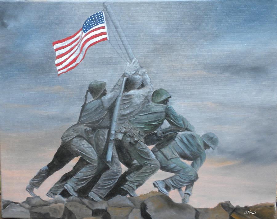 900x711 Raising The Flag At Iwo Jima Painting By Marti Idlet - Veterans Painting