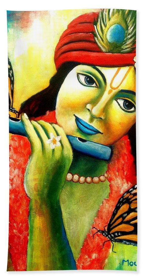 500x967 Krishna With Flute And Butterflies Original Contemporary Colorful - Vibrant Painting