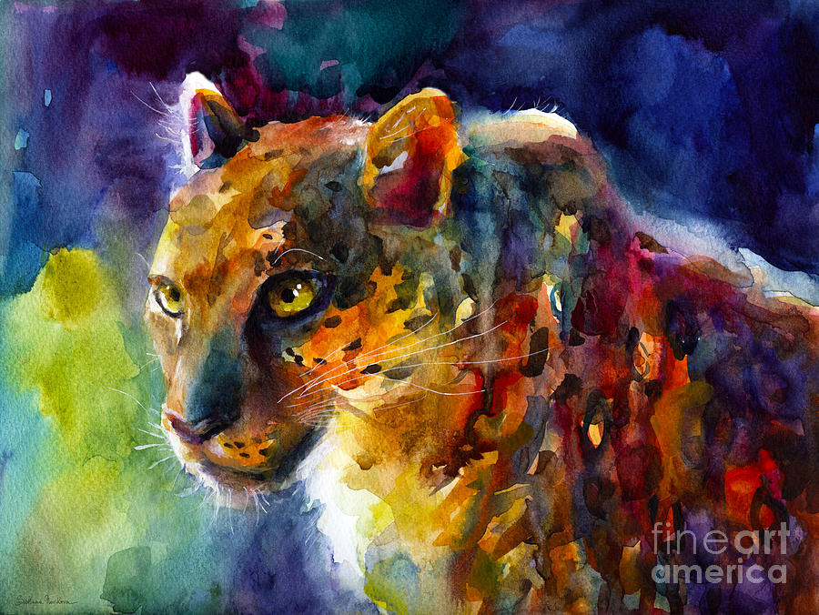 900x676 Vibrant Watercolor Leopard Wildlife Painting Painting By Svetlana - Vibrant Painting