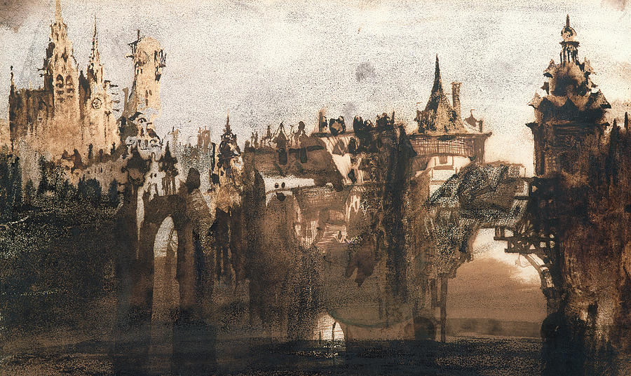 900x537 Town With A Broken Bridge Painting By Victor Hugo - Victor Hugo Painting