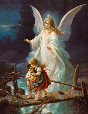 309x400 Guardian Angel Protects Children Victorian Art Art - Victorian Angel Painting