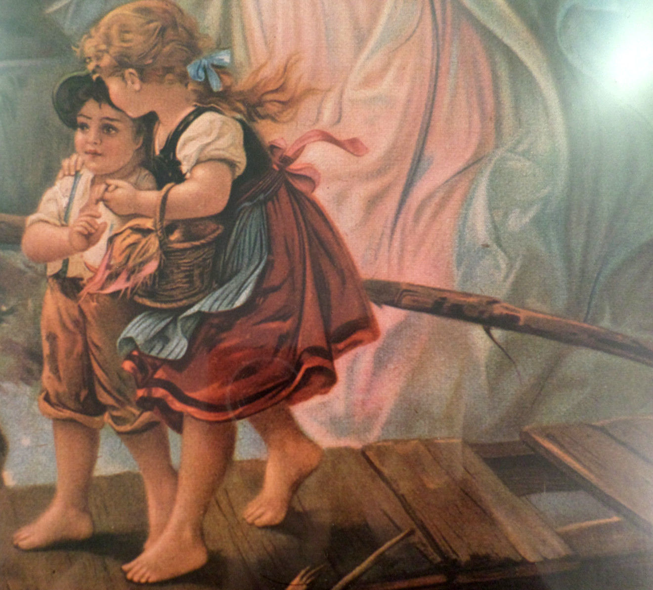 1321x1194 Victorian Lithograph Print Angel And Children Kids Cross - Victorian Angel Painting