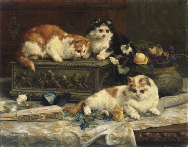 611x479 Charles Van Den Eycken (1809 1891, Belgian) Boudoir - Victorian Cat Painting