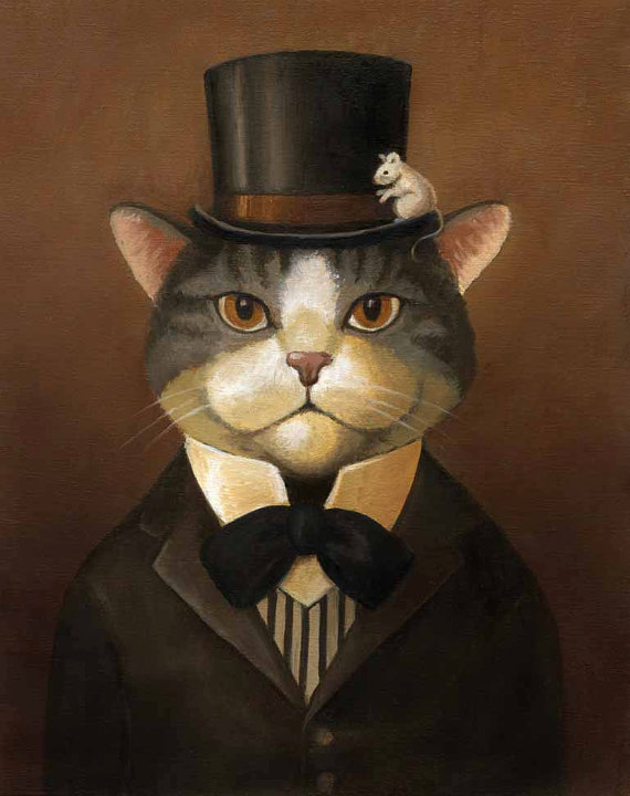 570x720 Victorian Cat Portrait Print - Victorian Cat Painting
