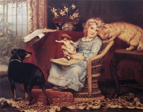 500x392 Victorian Dog Paintings Charles Burton Barber 1845 1894 English - Victorian Cat Painting