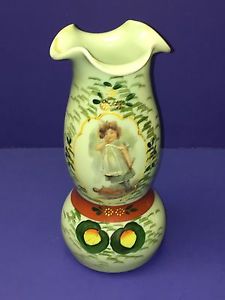 225x300 Victorian Green Bristol Opaline Glass Childgirl Hand Painted - Victorian Child Painting