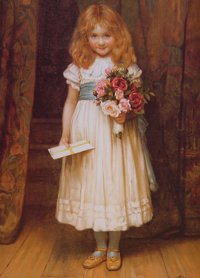 702x976 Victorian Girl With Flowers Victoria - Victorian Child Painting