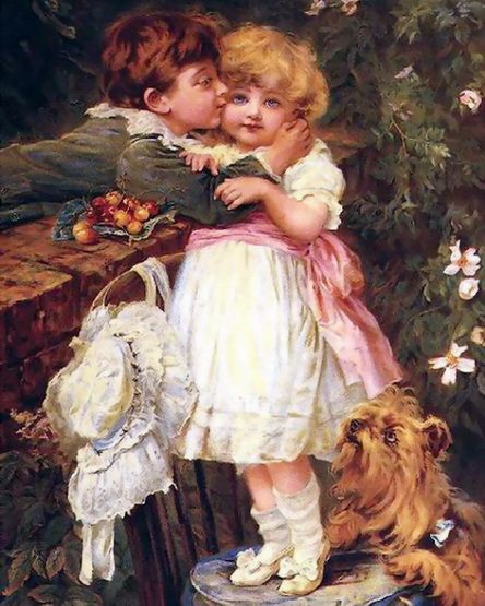 444x555 Art Victorian Children Art Print Victorian Sweethearts Young - Victorian Child Painting