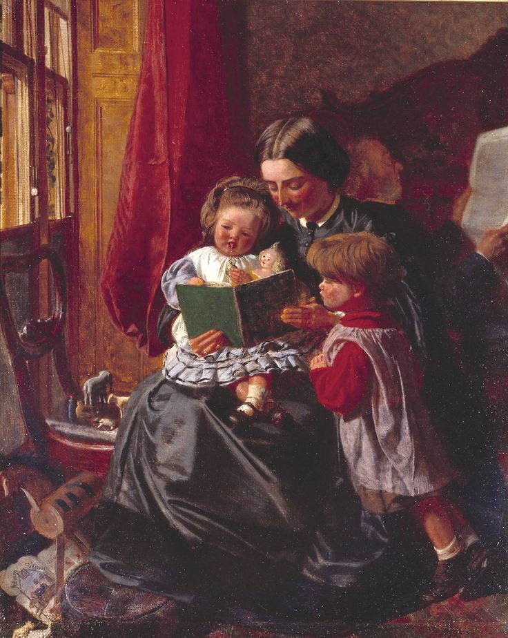 736x924 Mother And Children Reading, Victorian - Victorian Child Painting