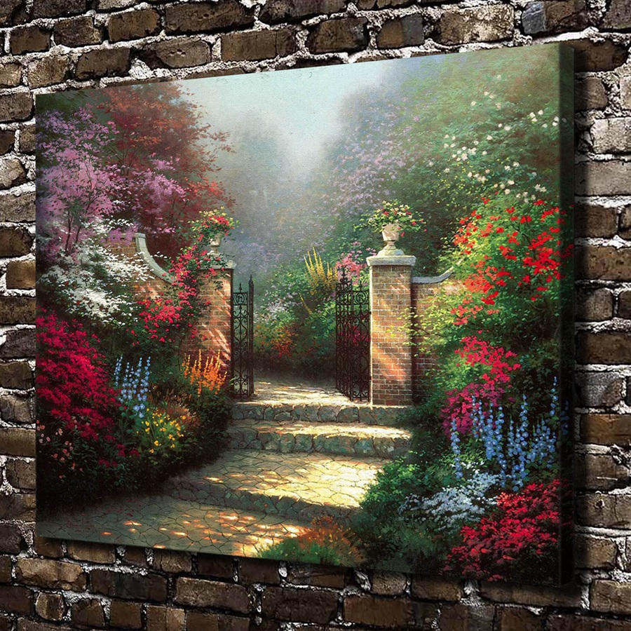 900x900 Canvas Painting New 1 Piece Thomas Kinkade The Victorian Garden - Victorian Garden Painting