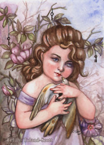 214x300 Original Watercolor Small Mini Painting Surreal Victorian Girl - Victorian Girl Painting