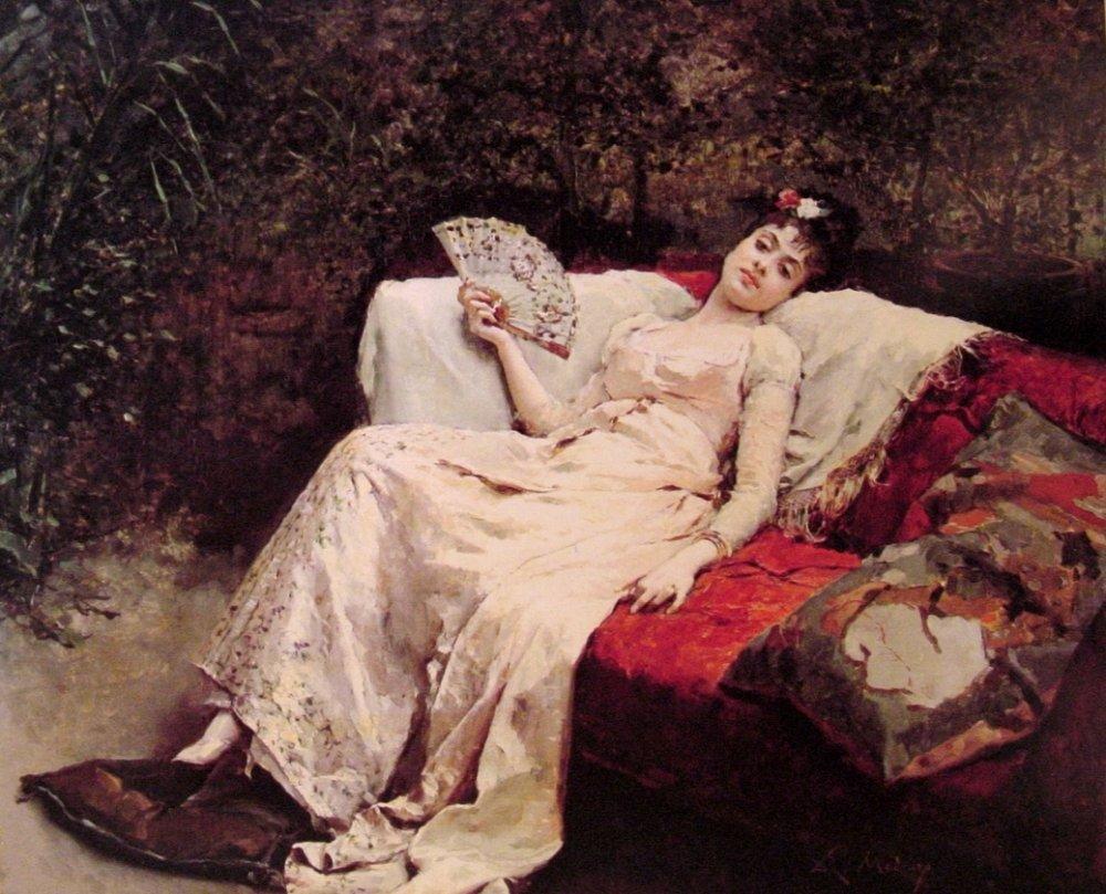 1000x809 Reclining Lady - Victorian Girl Painting